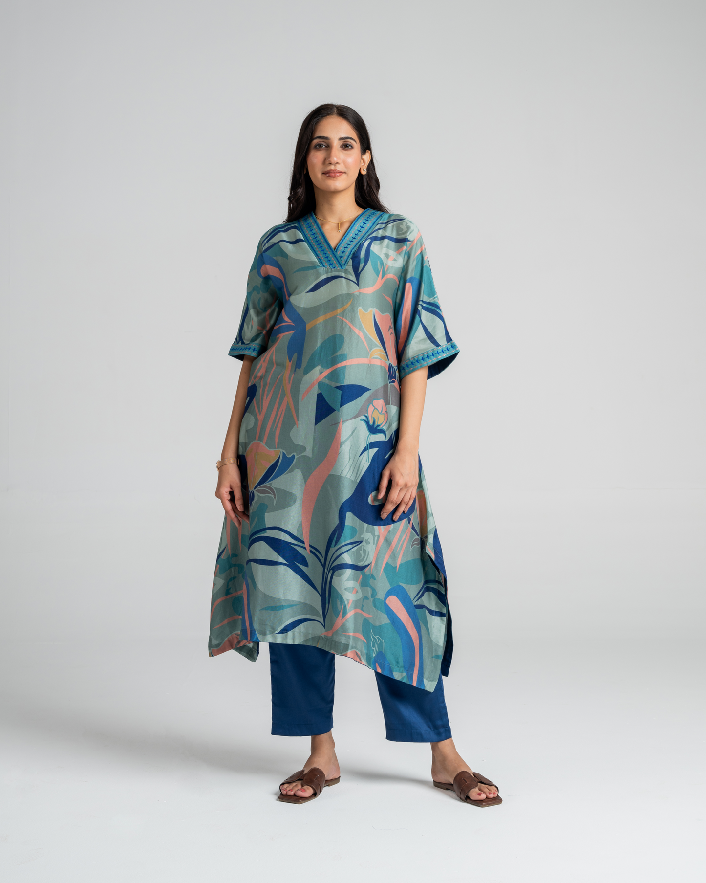 Blue Lagoon Kurta Set with Embroidery Detailing