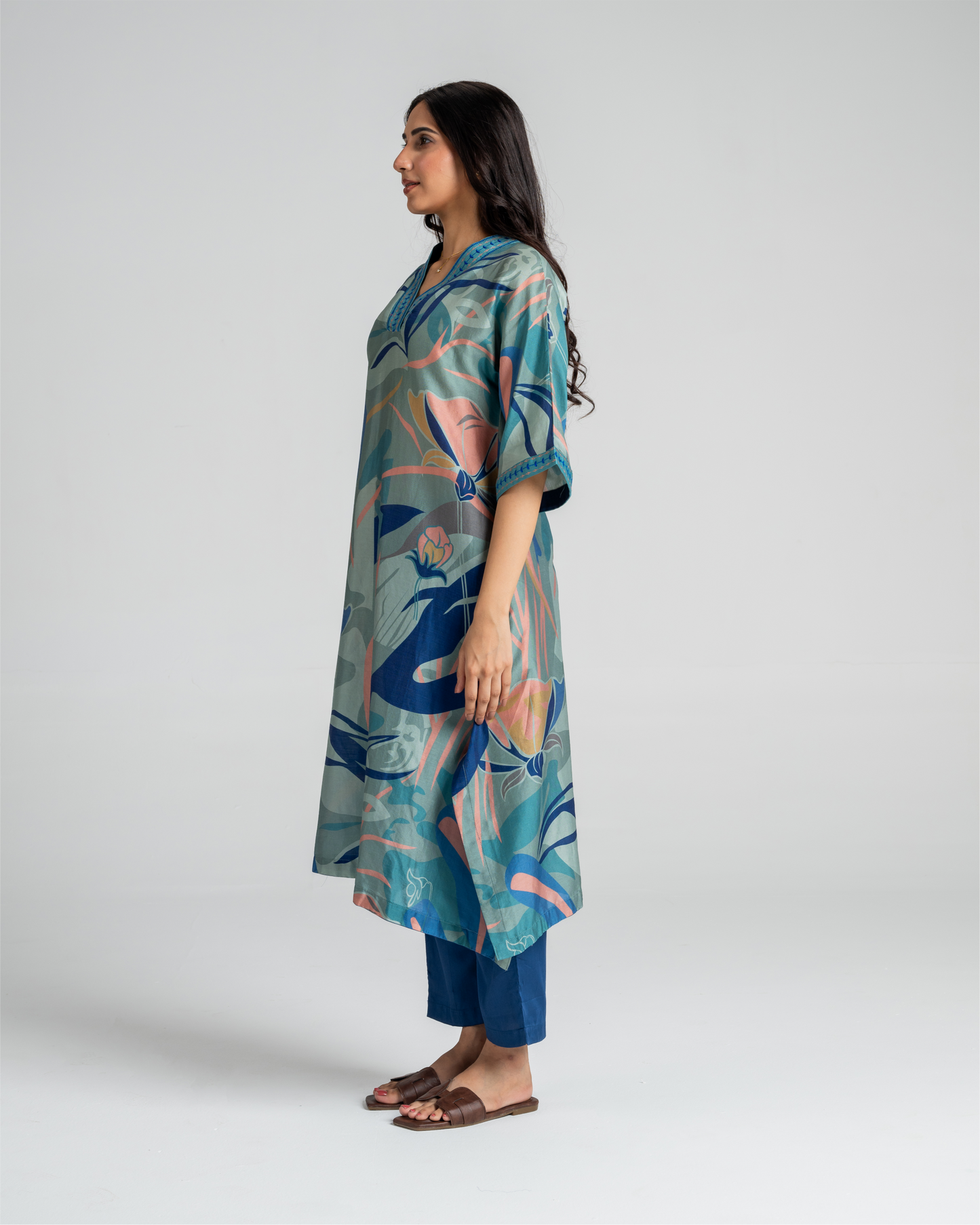 Blue Lagoon Kurta Set with Embroidery Detailing